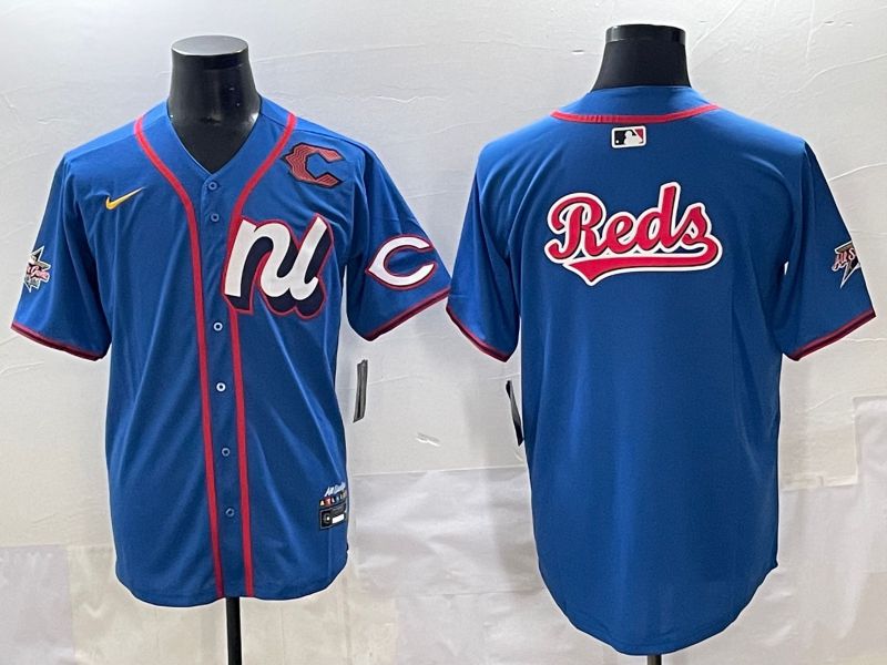 Men 2025 Cincinnati Reds Blank Blue All star Nike MLB Jersey style 4